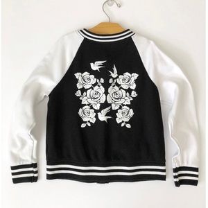 Justice Varsity Rose Bird Button Jacket